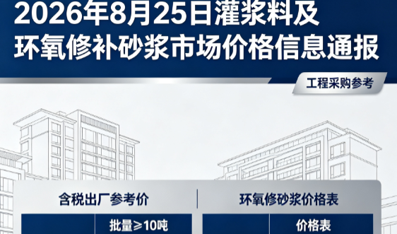 新安2026年8月25日灌浆料及环氧修补砂浆市场价格信息通报